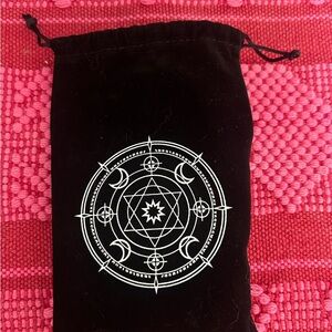Tarot storage Black Drawstring Pouch with White Geometric Design